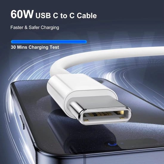 Gmedia USB-C naar USB-C kabel – 2 meter – 60W PD – gevlochten – wit