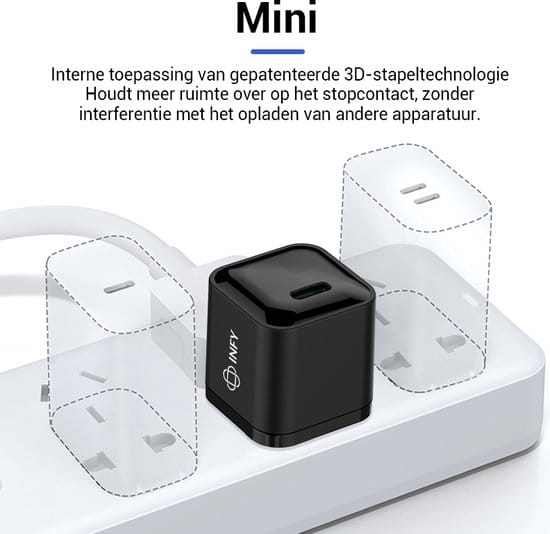 Krachtige USB-C Adapter 20W – Super Compact – Zwart