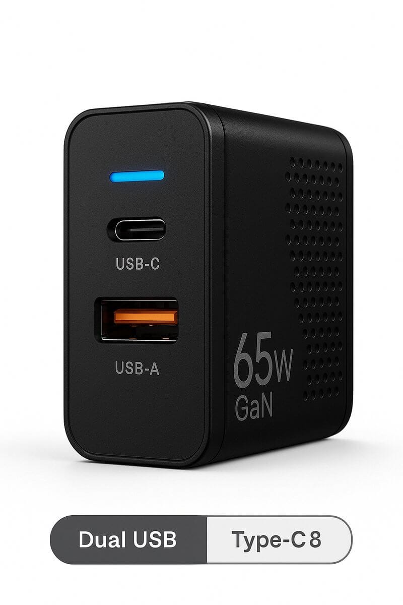 Gmedia 65W USB-C Snellader – 2-Poorts Power Delivery Oplader – Zwart