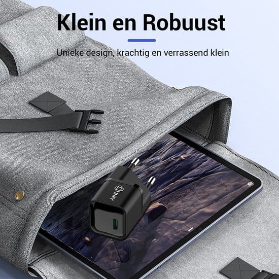 Krachtige USB-C Adapter 20W – Super Compact – Zwart