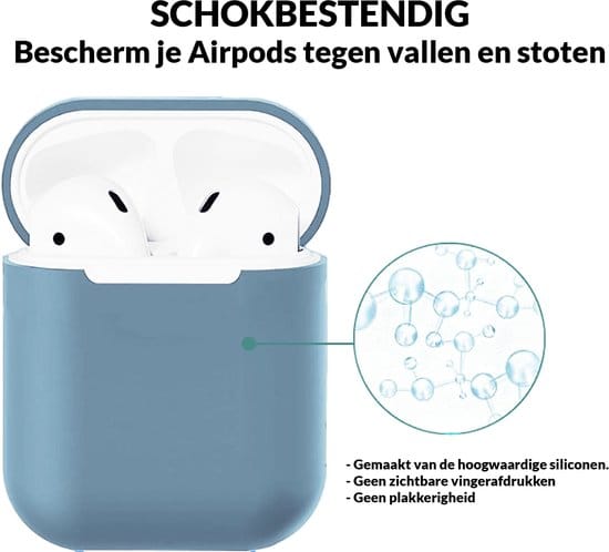 Babyblauwe siliconen AirPods case close-up – zachte anti-slip afwerking voor extra grip