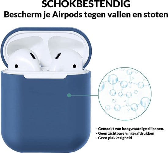 Marineblauw siliconen AirPods case close-up – zachte anti-slip afwerking voor extra grip
