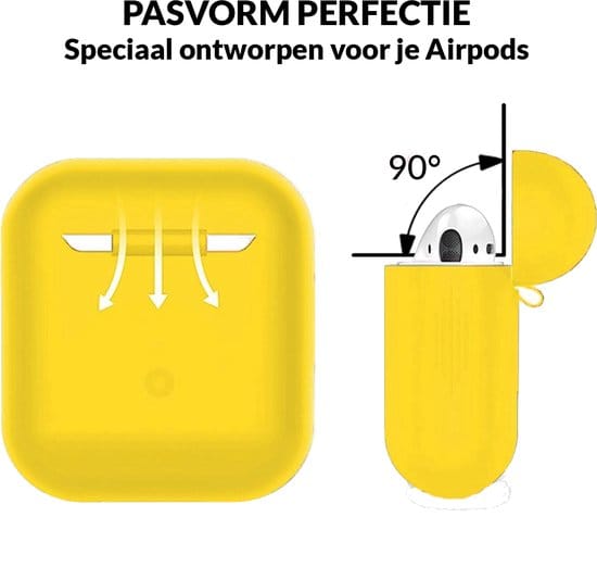 Detail van AirPods hoesje geel siliconen materiaal