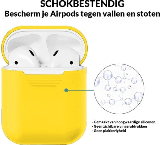 AirPods hoesje geel siliconen beschermcase in gebruik