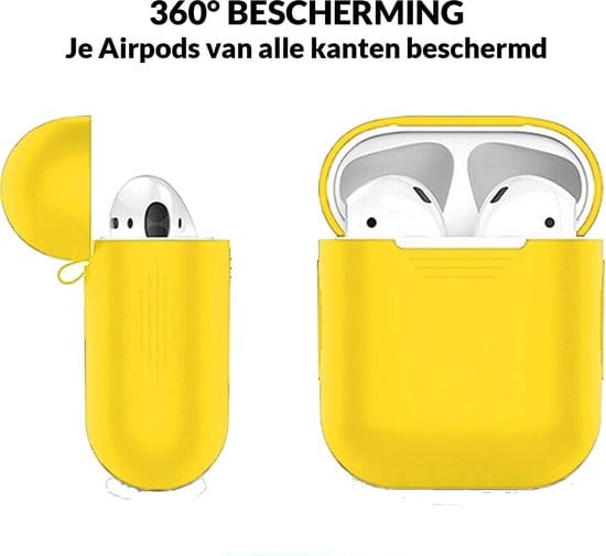 Detail van AirPods hoesje geel siliconen materiaal