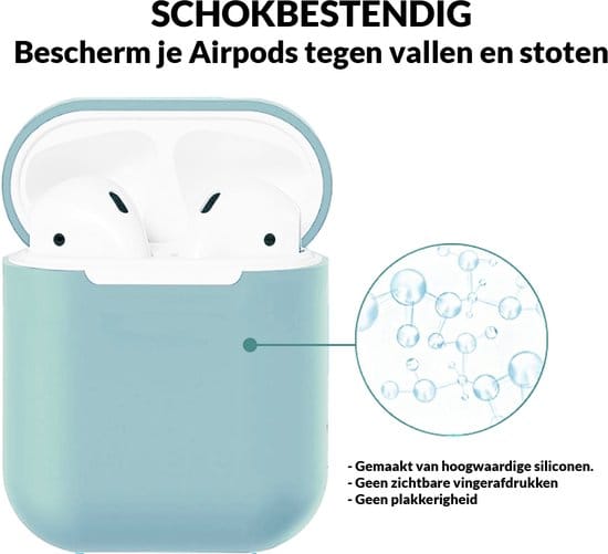 AirPods hoesje hemelblauw siliconen beschermcase in gebruik
