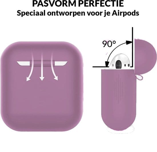 Detail van AirPods hoesje lavendel siliconen materiaal