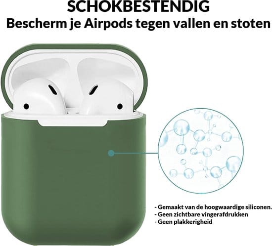 AirPods hoesje legergroen siliconen beschermcase in gebruik
