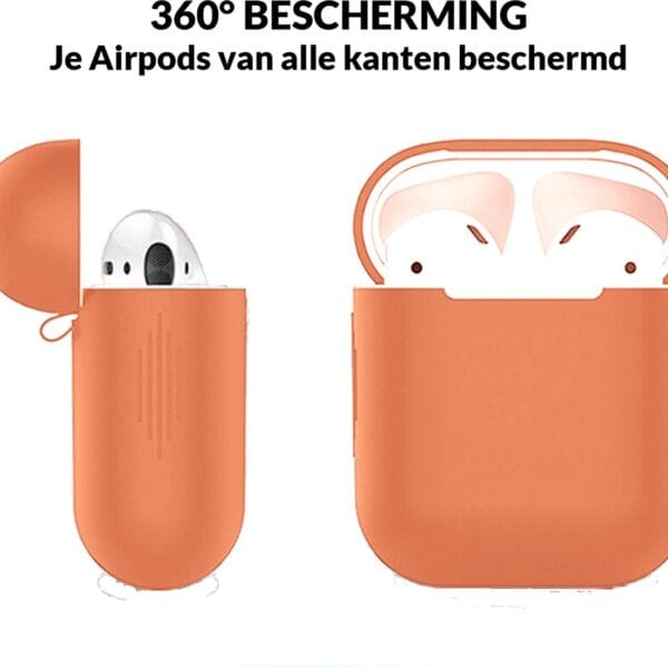 Detailfoto van het zalmroze AirPods hoesje – flexibel en duurzaam siliconen materiaal