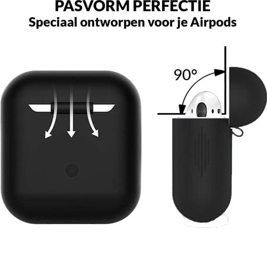 Detail van AirPods hoesje zwart siliconen materiaal