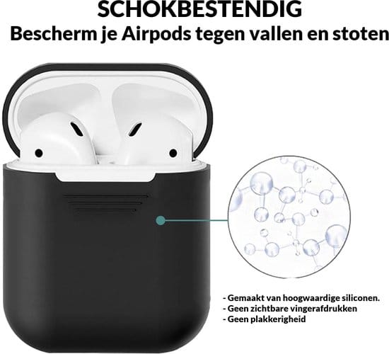 AirPods hoesje zwart siliconen beschermcase in gebruik