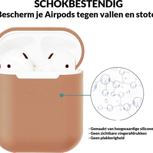 AirPods 1 en 2 in zalmroze siliconen beschermhoesje – stevige pasvorm en anti-slip ontwerp