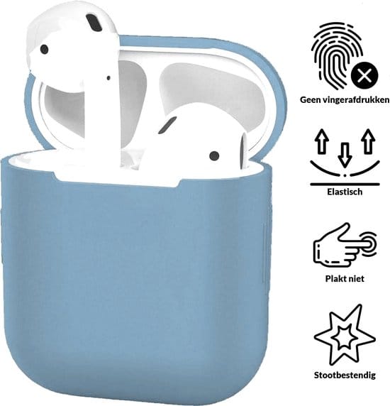 Detailopname van het babyblauwe AirPods hoesje – hoogwaardig siliconen materiaal met fijne structuur
