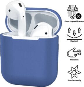 Detailopname van het marineblauw AirPods hoesje – hoogwaardig siliconen materiaal met fijne structuur