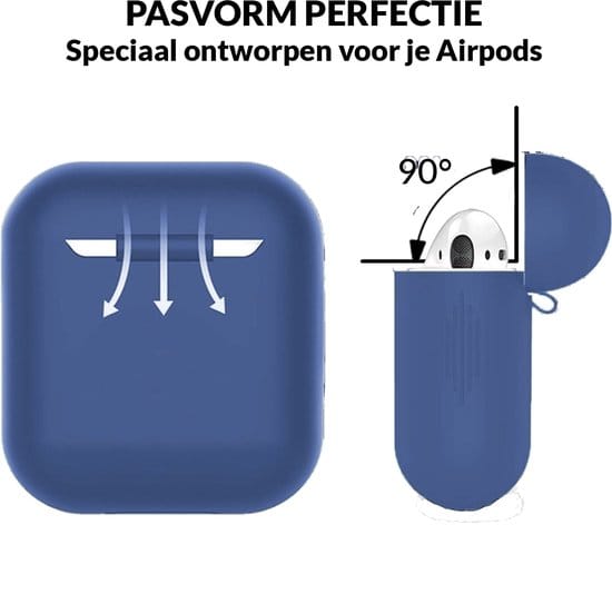 Close-up van het marineblauwe AirPods 1 en 2 hoesje – hoogwaardige siliconen textuur