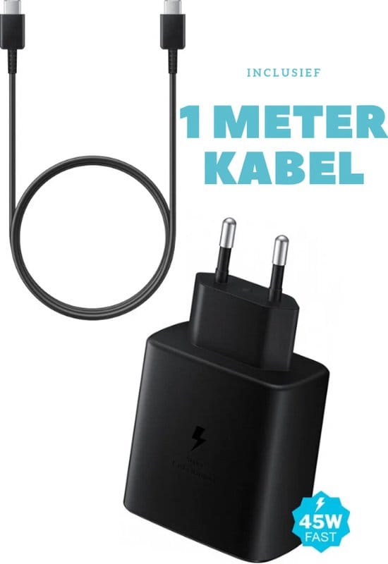USB C adapter 45W met 1m kabel – snellader met PD 3.0 en PPS